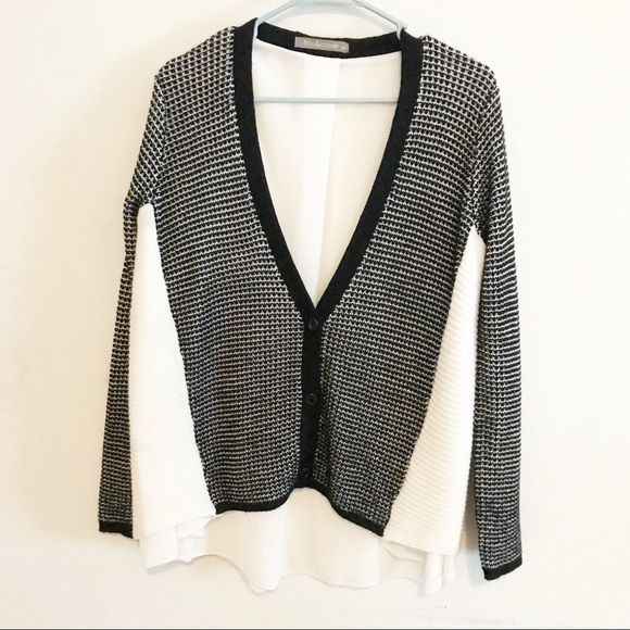 FINN & CLOVER Black And White Split Back Cardigan Size Medium - Picture 1 of 7